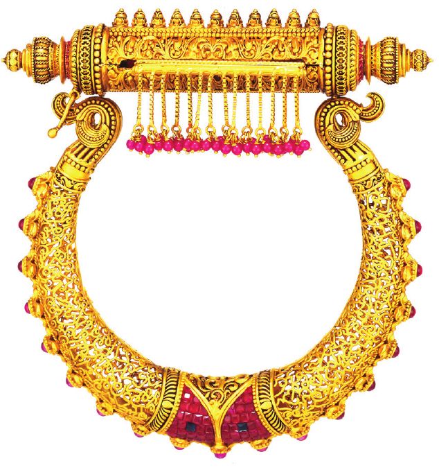 Award-winning gold kada with ruby detailing
