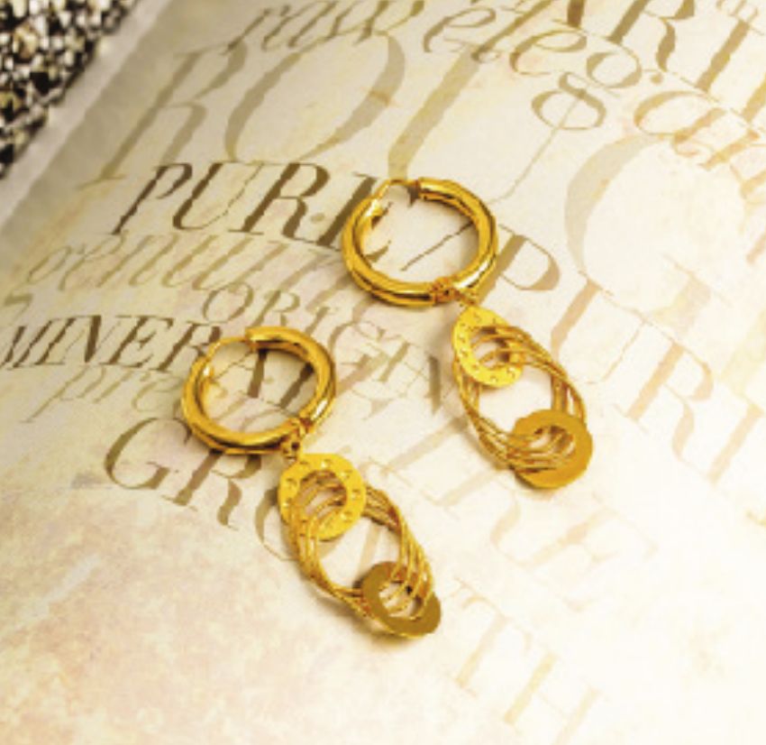 Gold hoop drop earrings