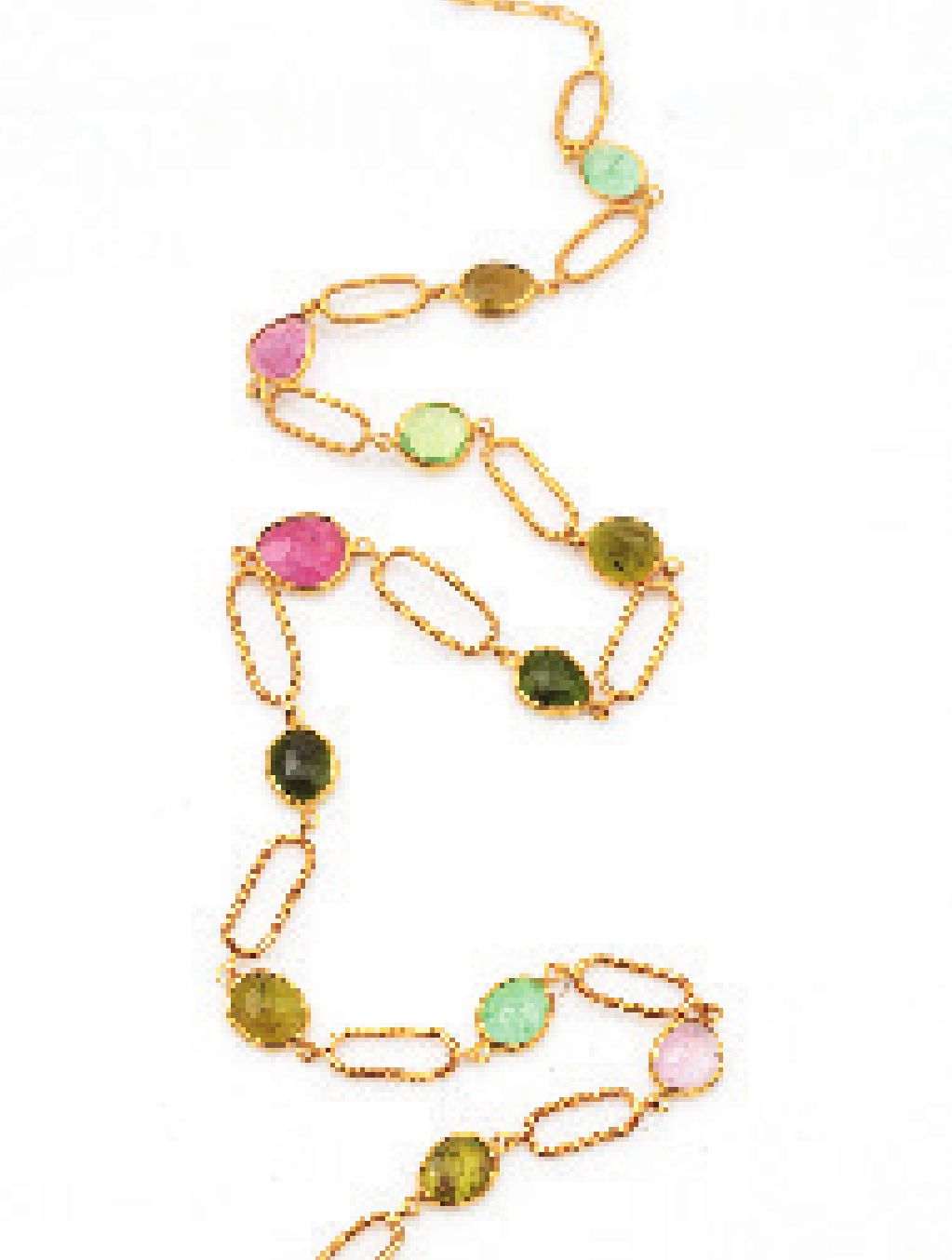 Gold chain set with multicoloured gemstones